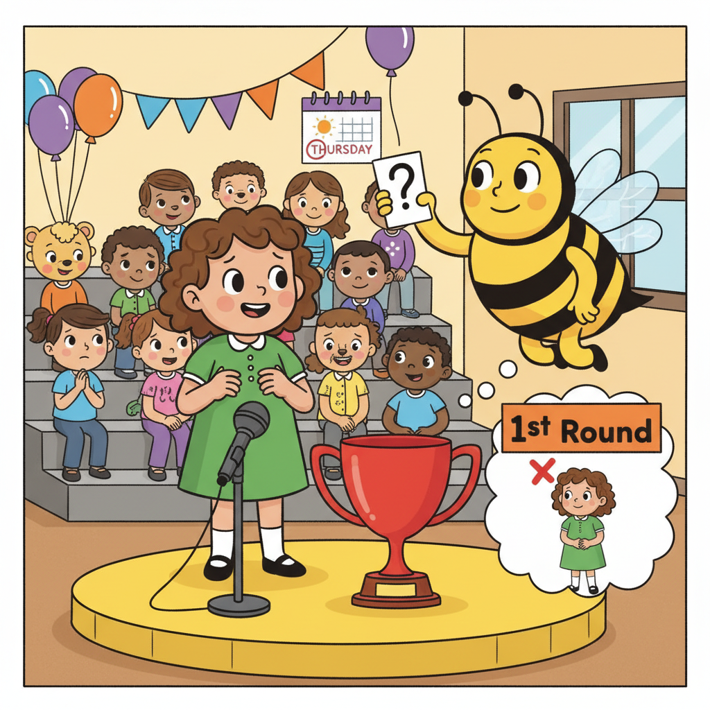 Illustration for The Spelling Bee: On Thursday morning, Iris's hands were shaking. She had been in the spelling bee…