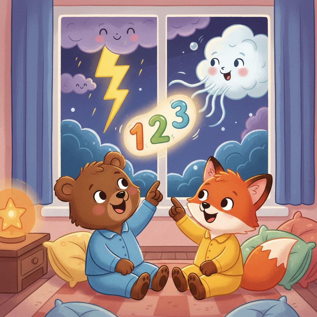 Illustration for Storm Night: They counted together — one, two, three — between the lightning and the thunder.…