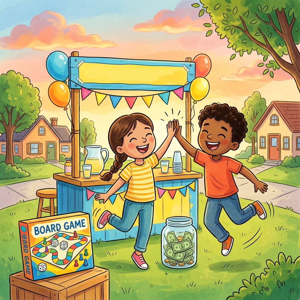 Illustration for The Lemonade Stand: By the end of the day, they had earned twelve dollars. That was more than enough…