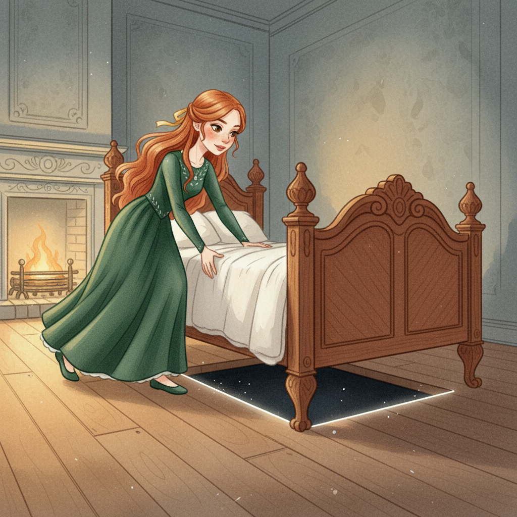 Illustration for The Twelve Dancing Princesses: And then, to his amazement, he heard a soft, creaking groan, not unlike a sleepy…