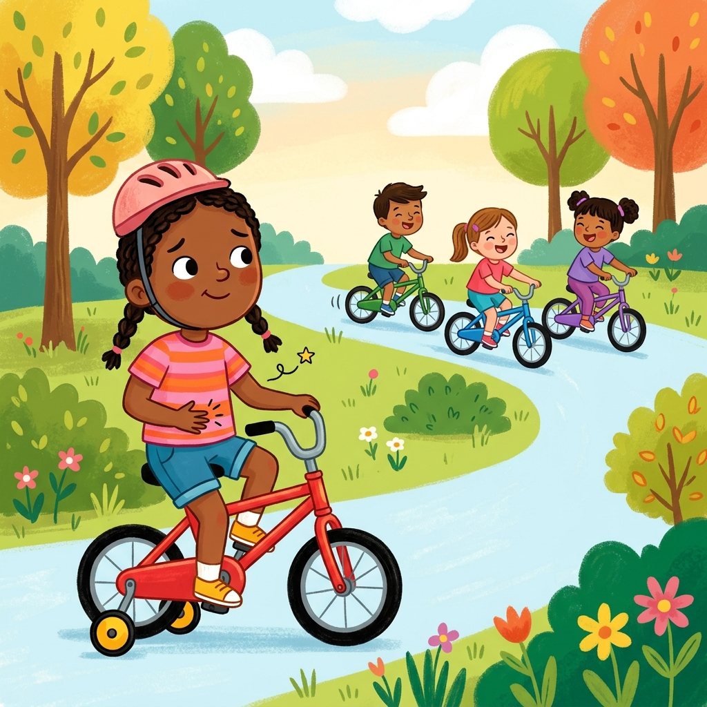 Illustration for The First Bike Ride: Amara had been riding with training wheels for as long as she could remember. Al…