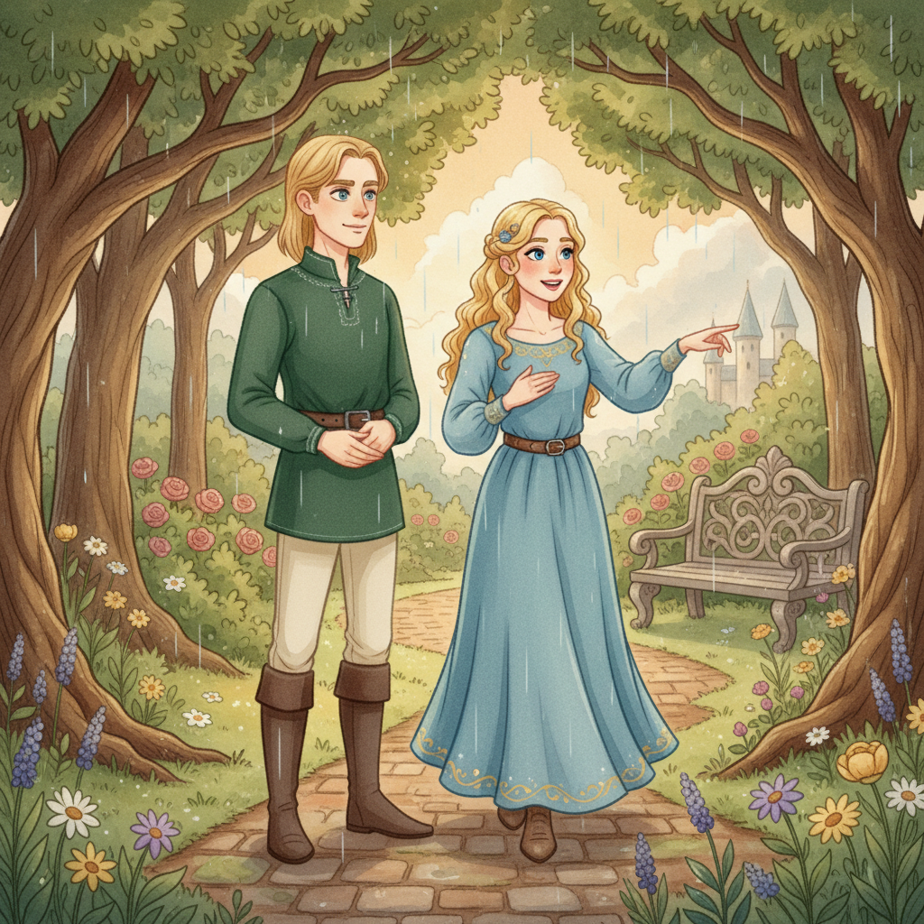 Illustration for The Princess and the Pea: They walked through the rose garden, where the last roses of autumn were clingin…