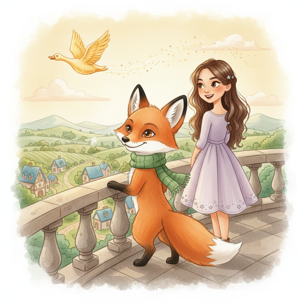 Illustration for The Golden Goose: And so, Pip and Princess Anya, Luna, ruled the kingdom with kindness, joy, and e…