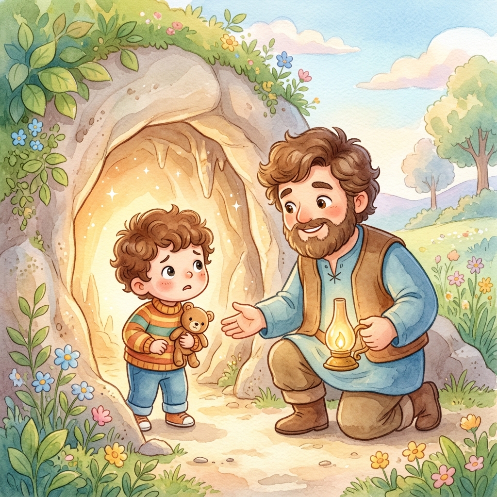 Illustration for Aladdin and the Magic Lamp: Aladdin was curious but also a little bit scared. 'What do I have to do?' he ask…