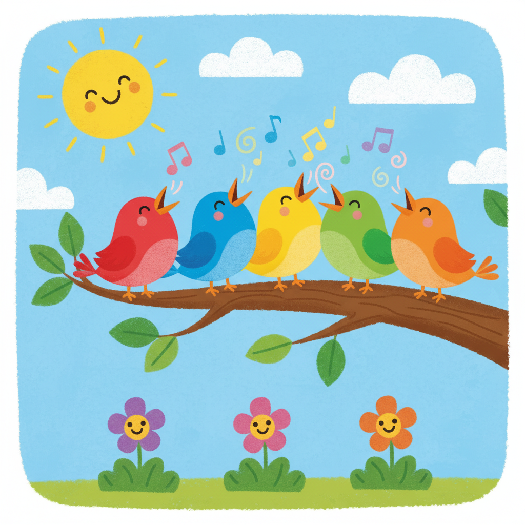 Illustration for Day and Night: Birds sing.