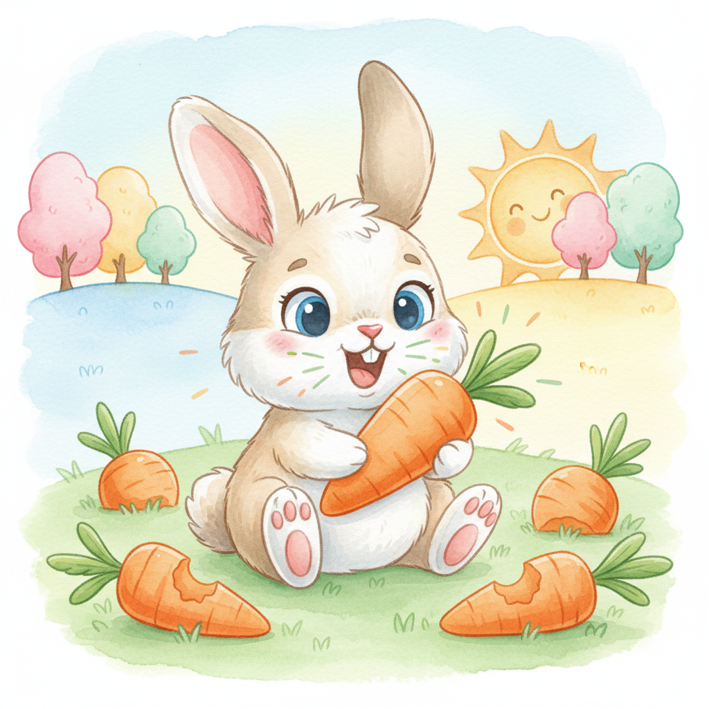 Illustration for What Do Animals Eat?: The rabbit eats carrots. Munch, munch, munch!
