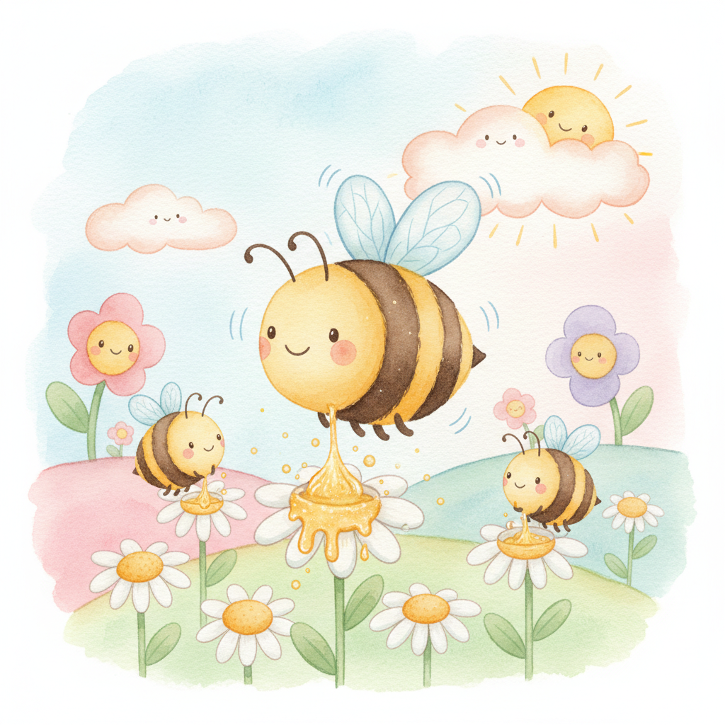 Illustration for What Do Animals Eat?: The bee drinks nectar. Buzz, buzz, buzz!