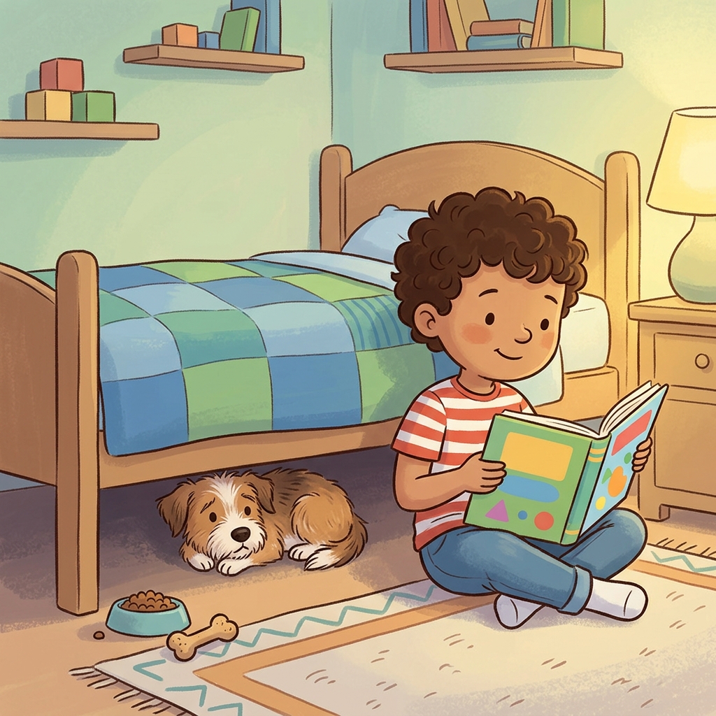 Illustration for The Rescue Dog: The first week was hard. Biscuit hid under the bed and would not eat much. He fl…