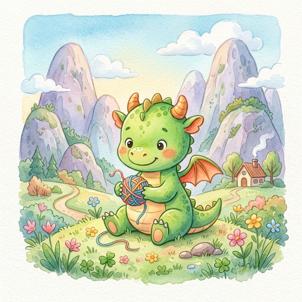 Illustration for The Dragon Who Breathed Bubbles: In a land of tall, rocky mountains lived a little dragon named Sparky. Sparky wa…