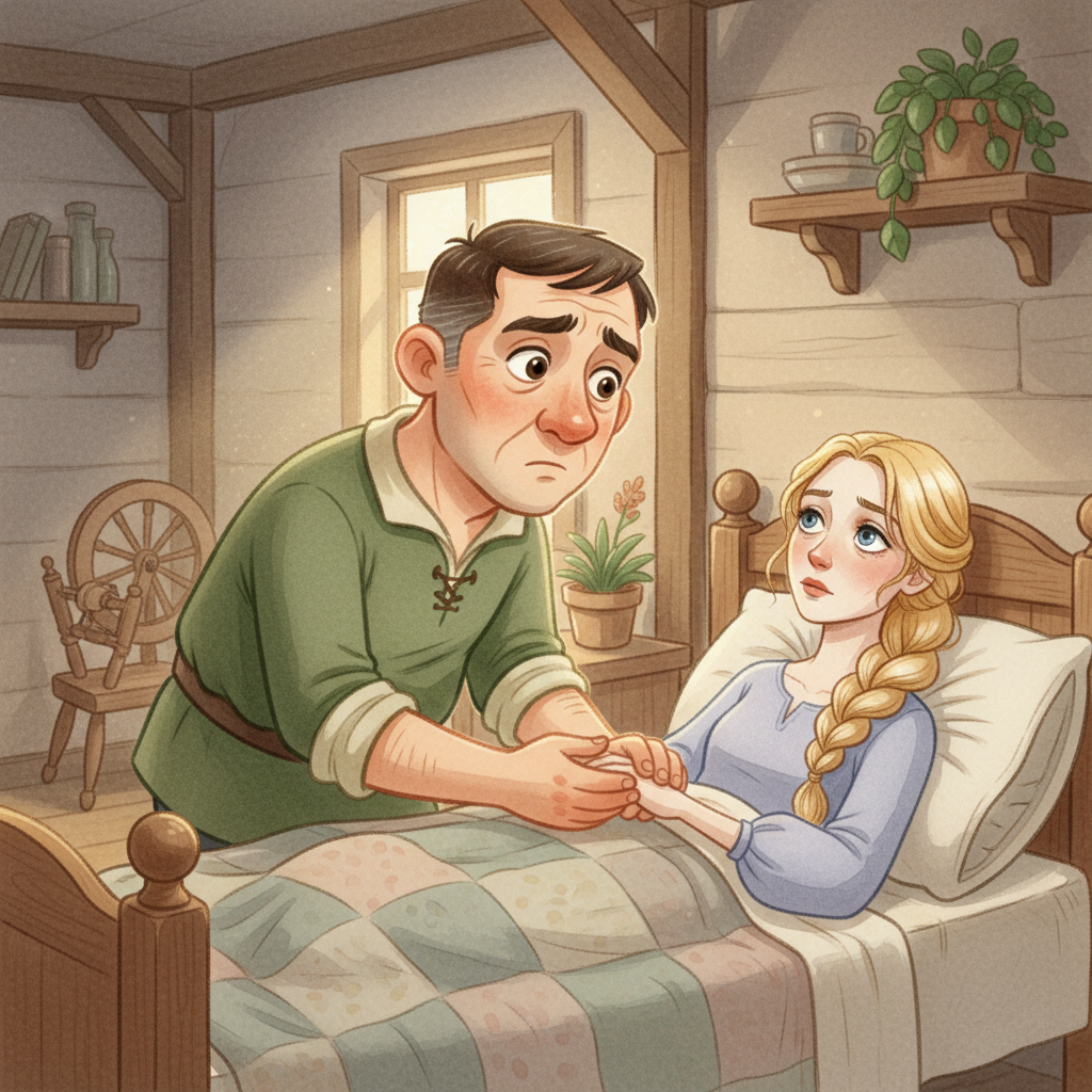 Illustration for Rapunzel: Days passed, and Elsa grew pale and thin. She could not eat, could not sleep, co…