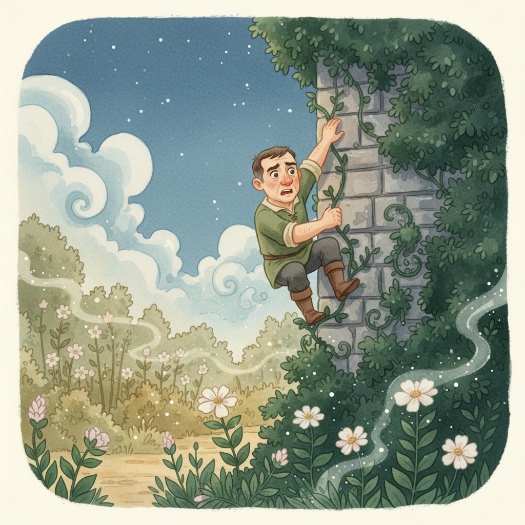 Illustration for Rapunzel: That night, when the moon was hidden behind thick clouds and the village was dar…