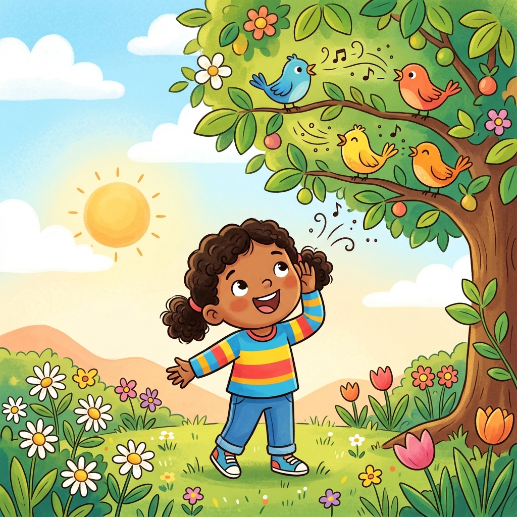 Illustration for What I Hear: I hear birds.