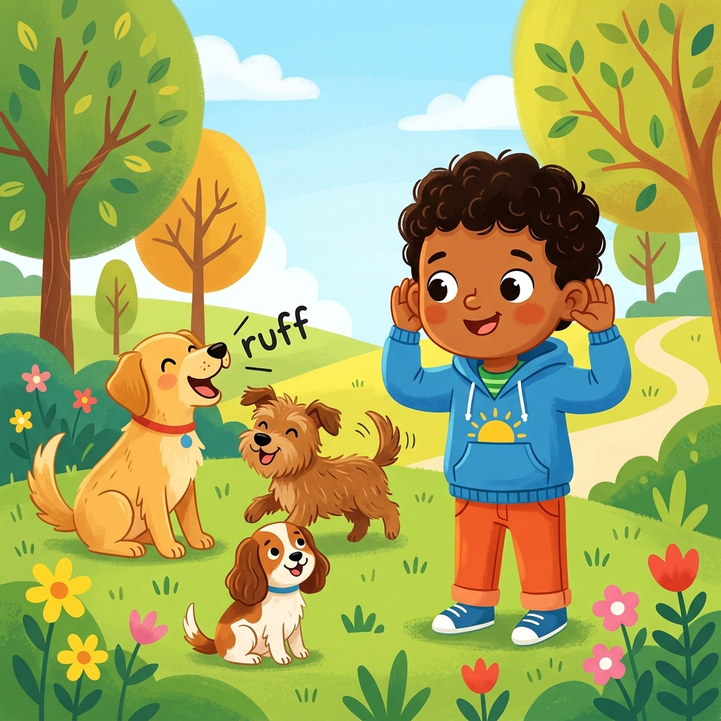 Illustration for What I Hear: I hear dogs.