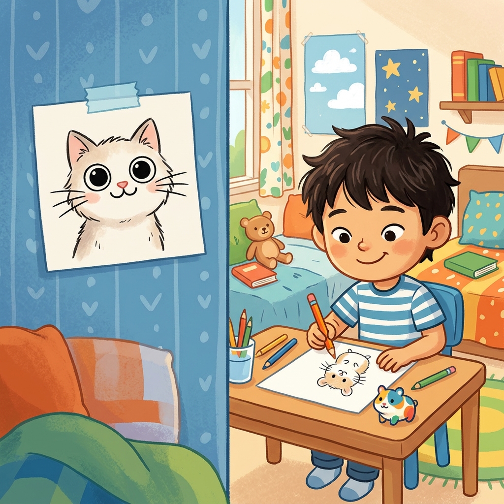 Illustration for The Pen Pal: Hiro included a small drawing of his cat. It was really good, with big round eye…