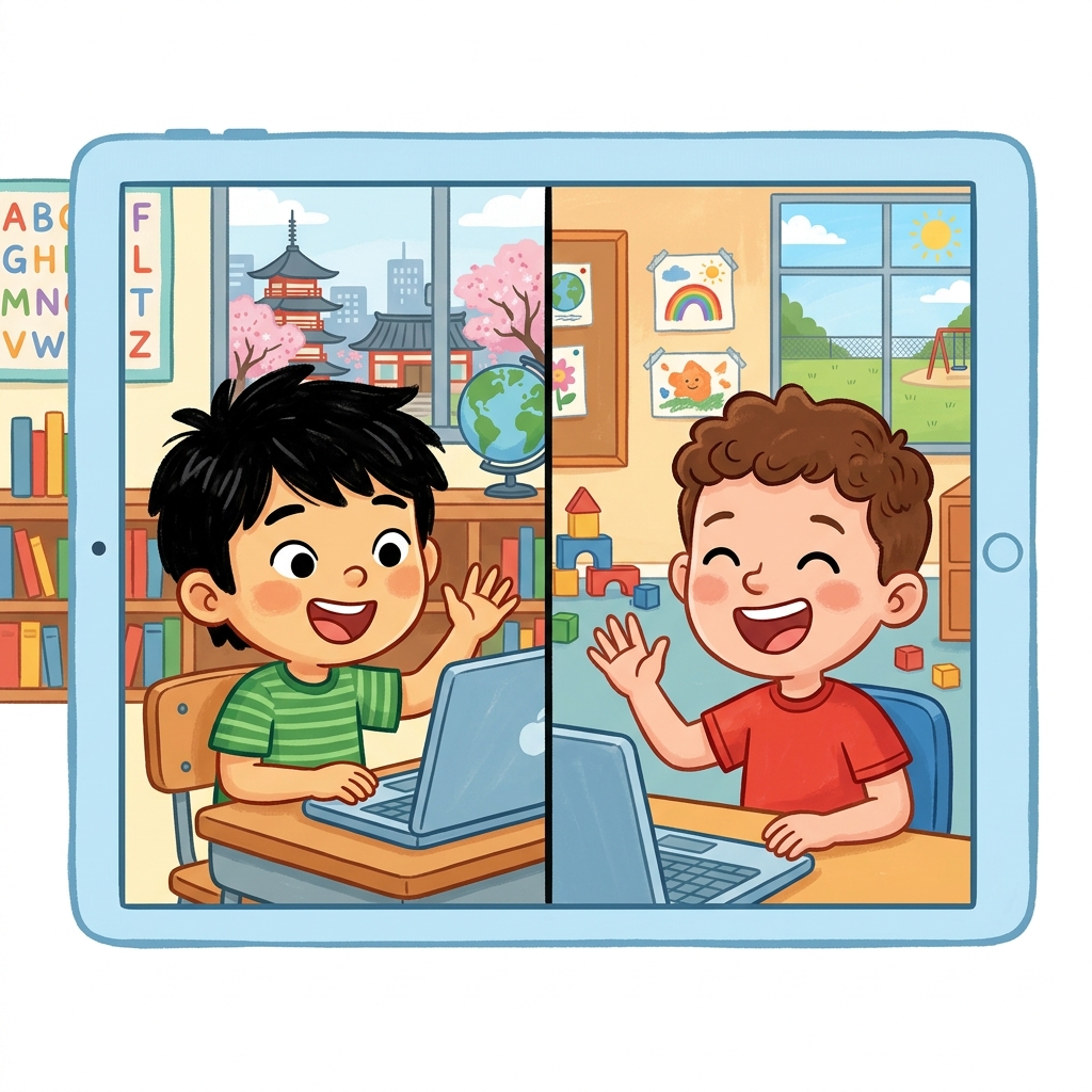 Illustration for The Pen Pal: At the end of the school year, both classes had a video call. Kai finally saw Hi…
