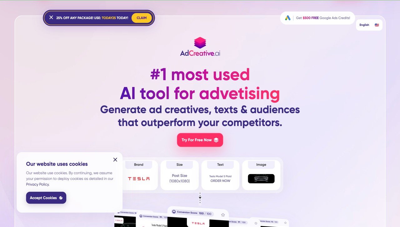 Landing page of Adcreative.ai