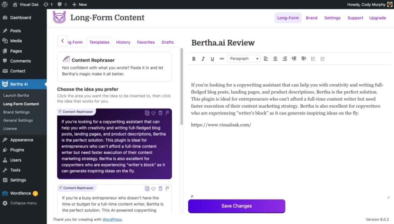 App page of Bertha.ai