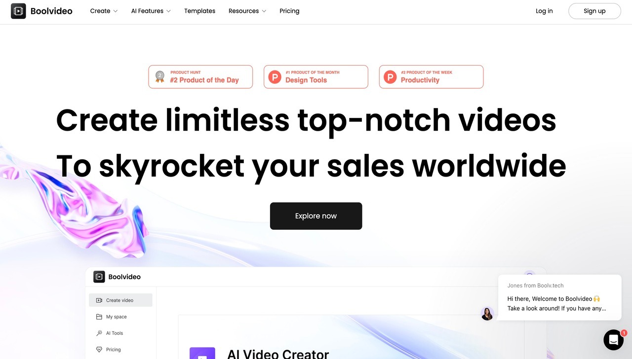 Landing page of Boolvideo