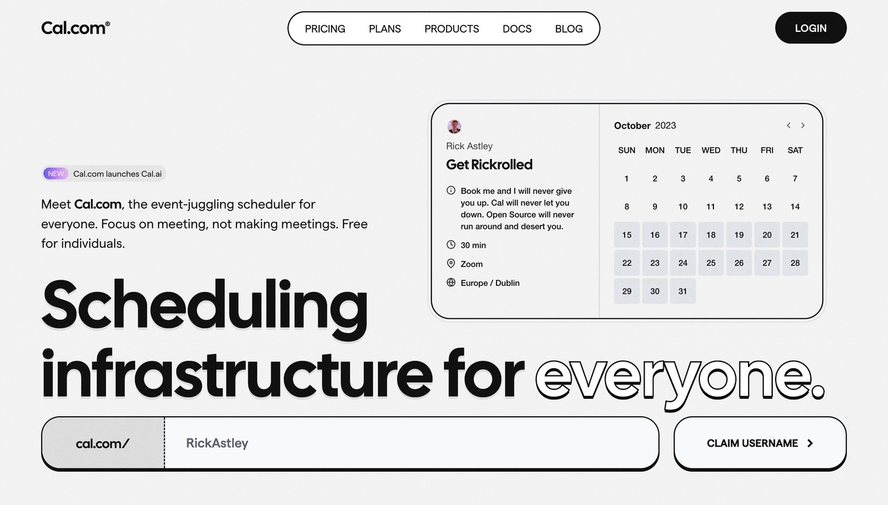 Landing page of Cal.com