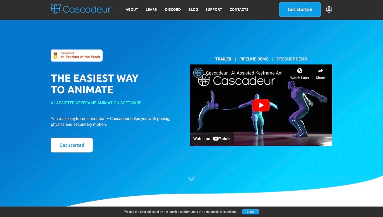 Landing page of Cascadeur