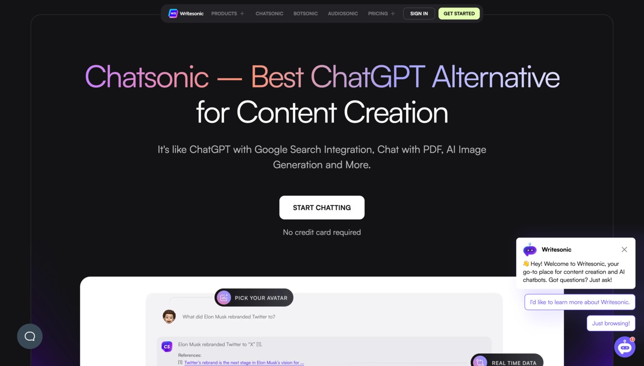 Landing page of Chatsonic