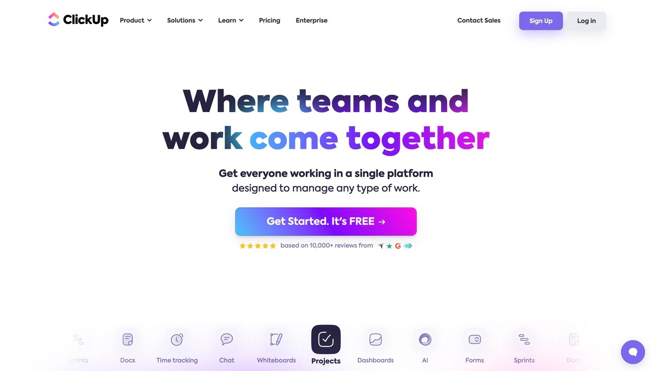 Landing page of Clickup