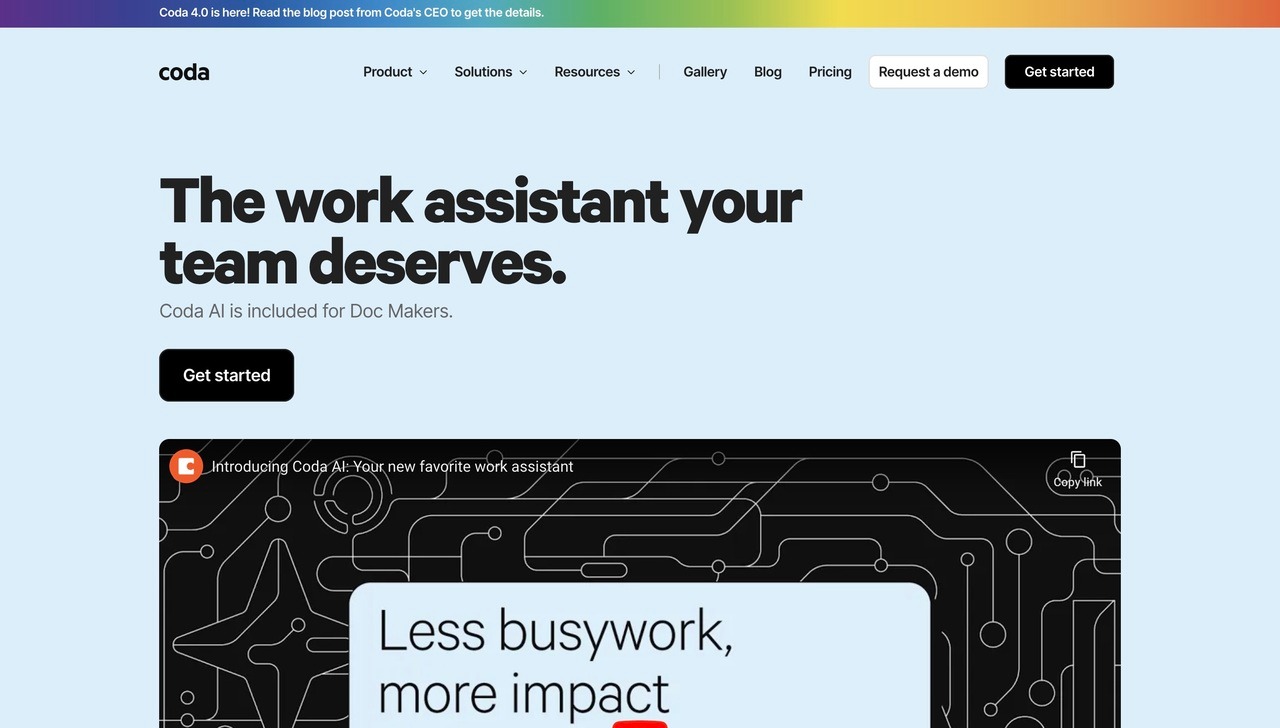 Landing page of Coda