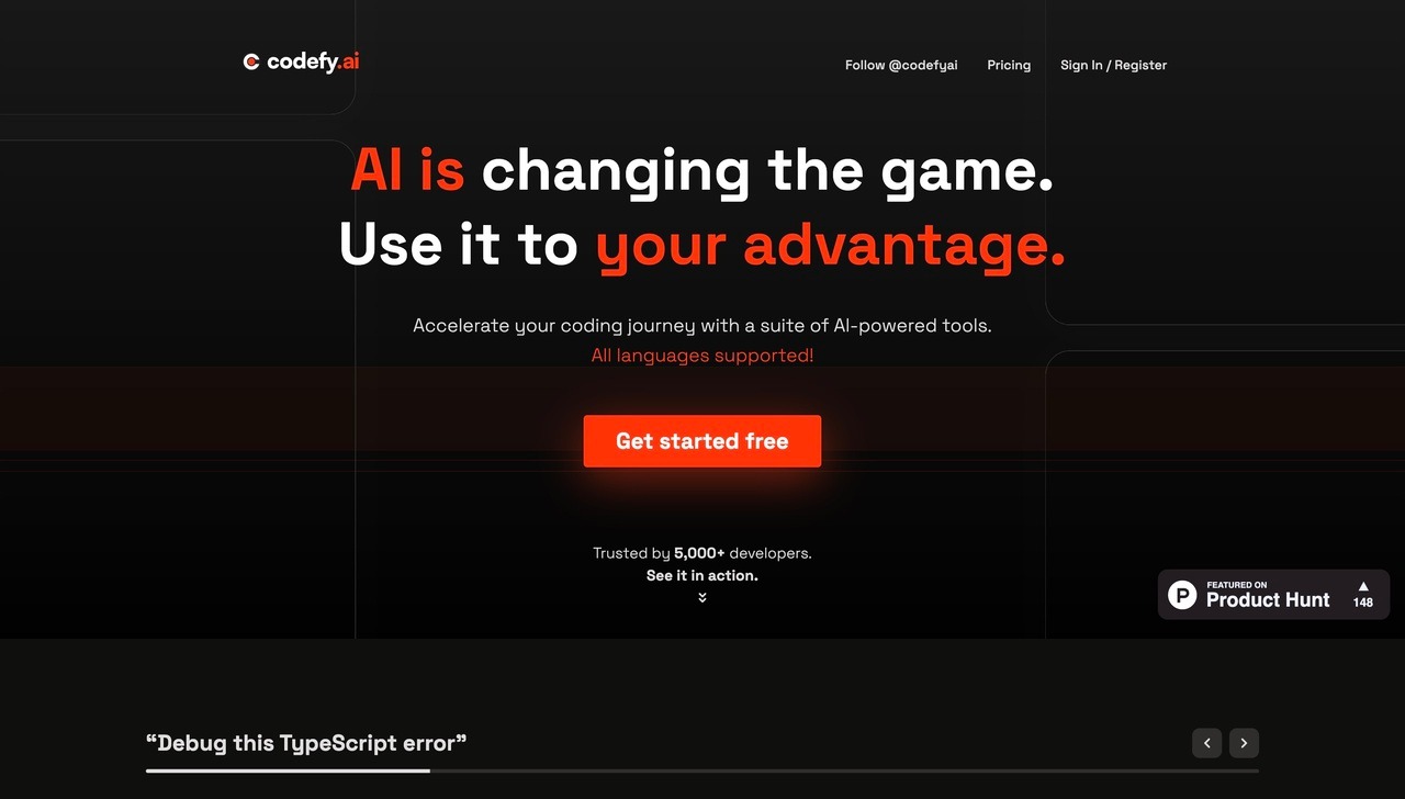 Landing page of Codefy.ai