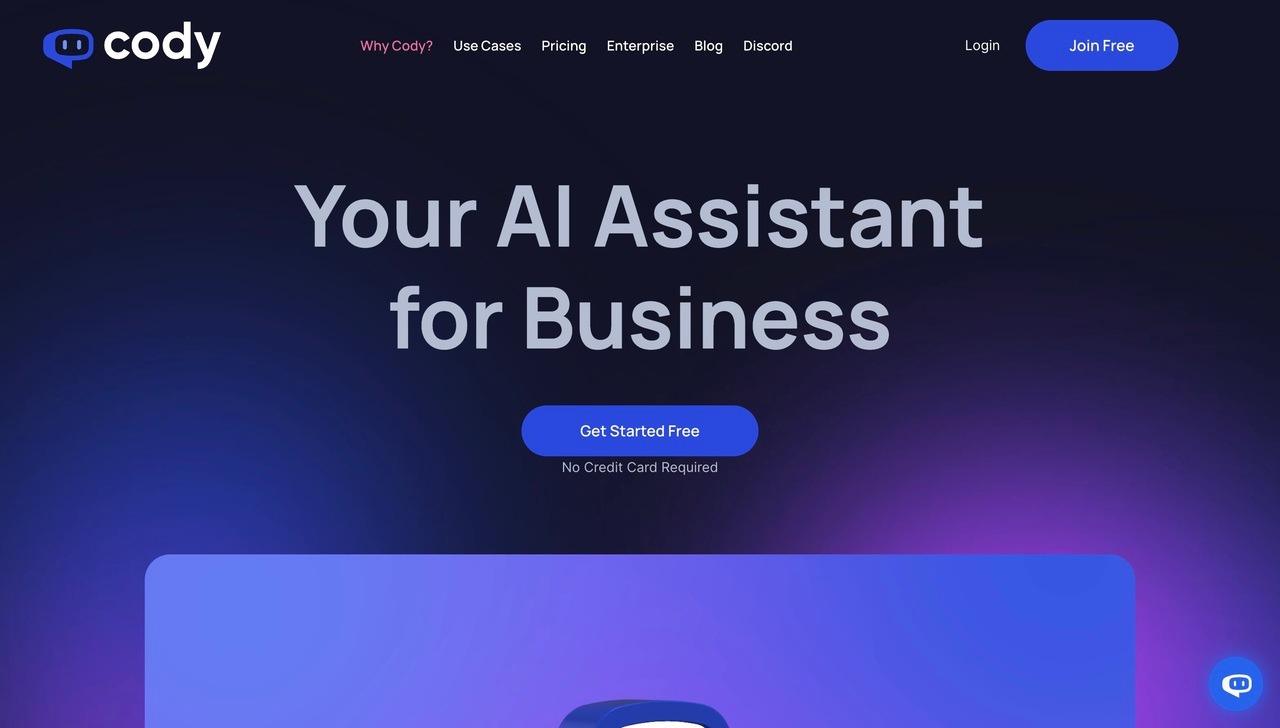 Landing page of Cody