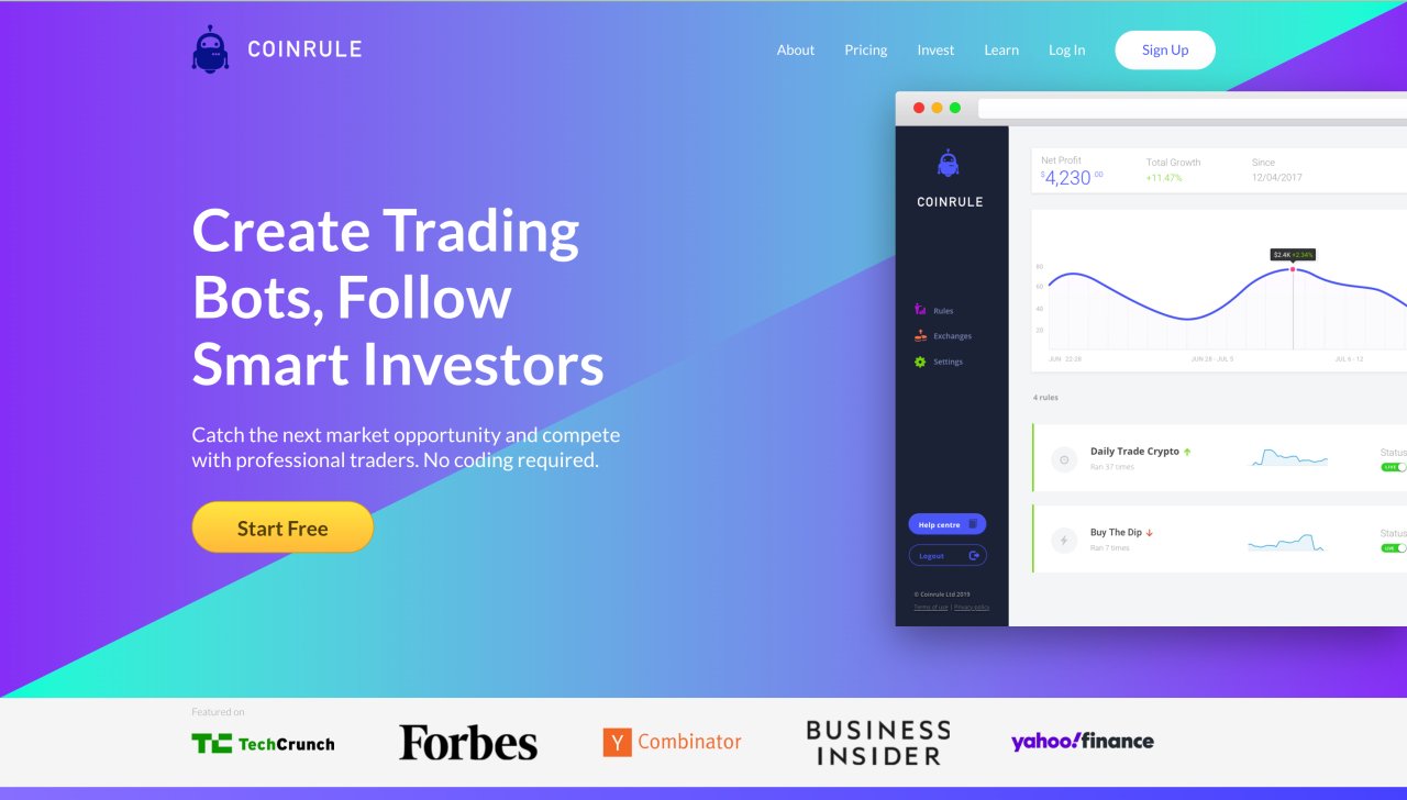 Landing page of Coinrule