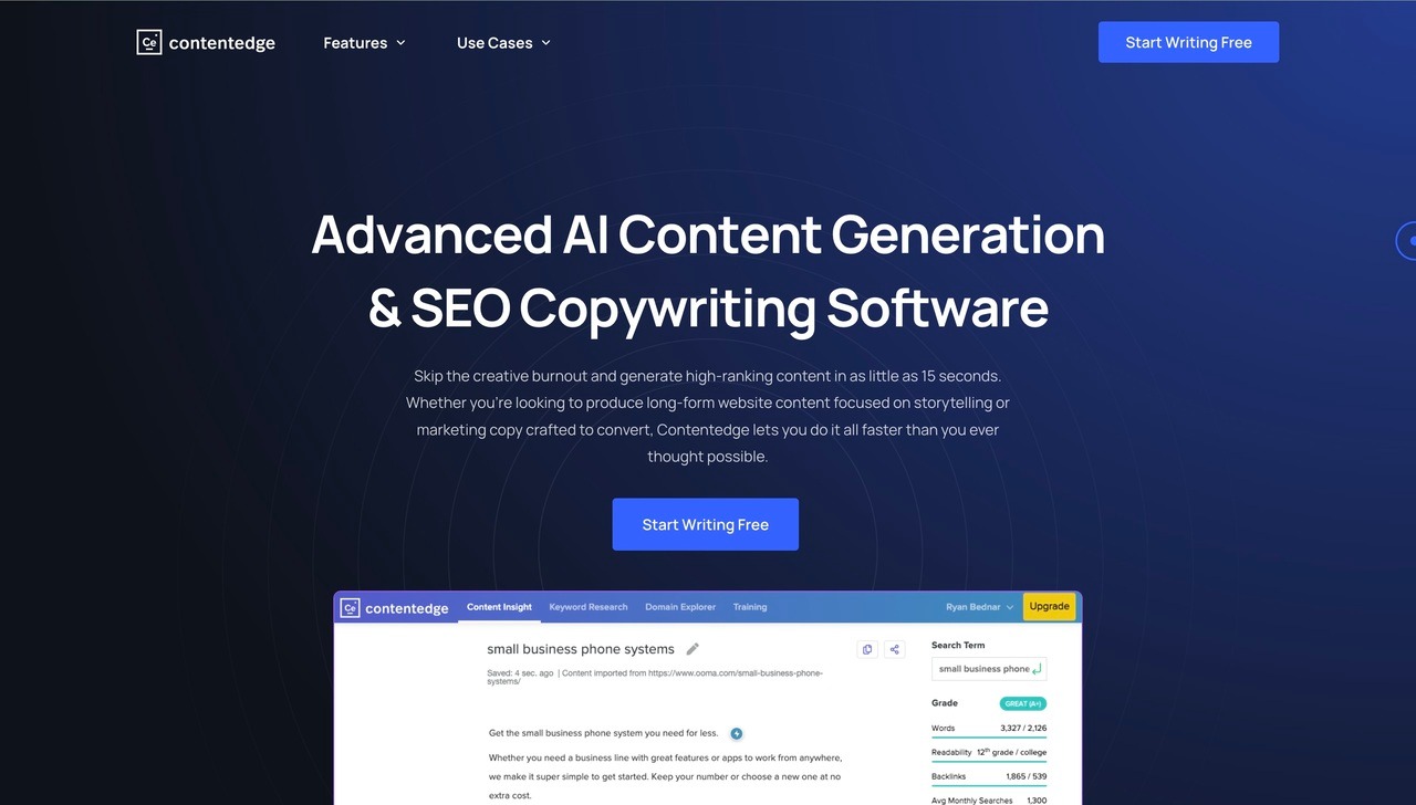 Landing page of Contentedge