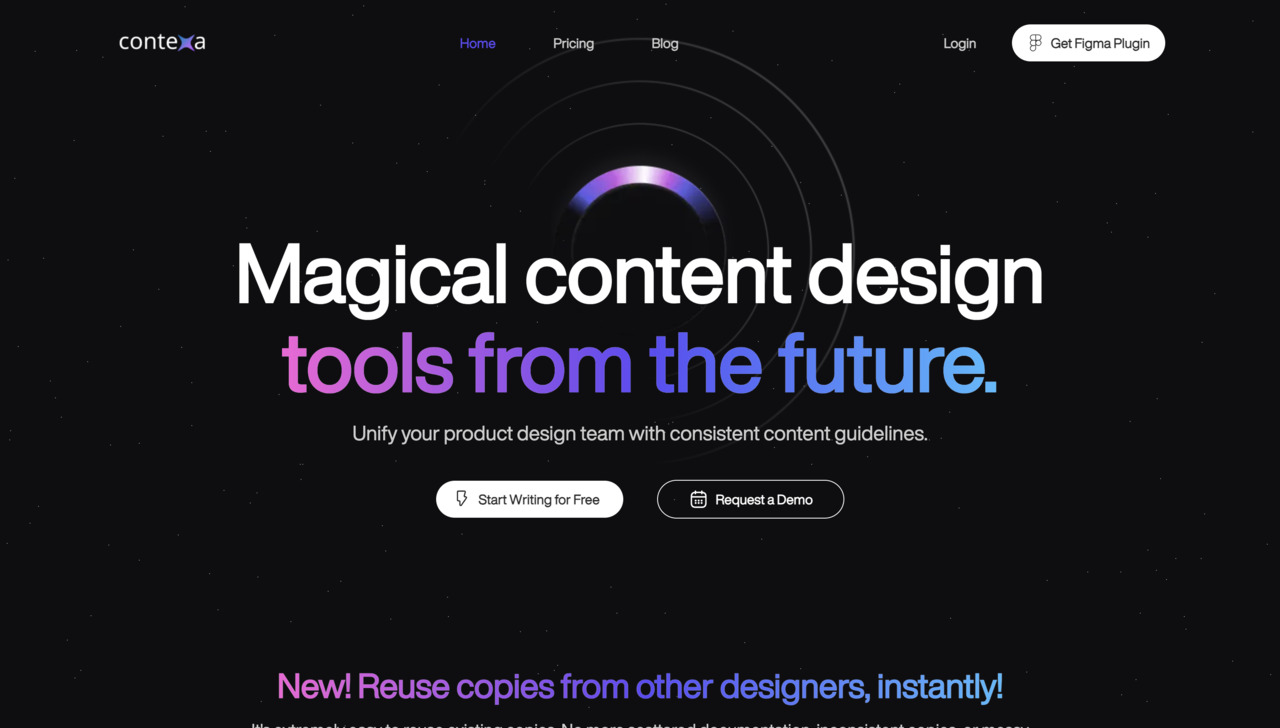 Landing page of Contexa