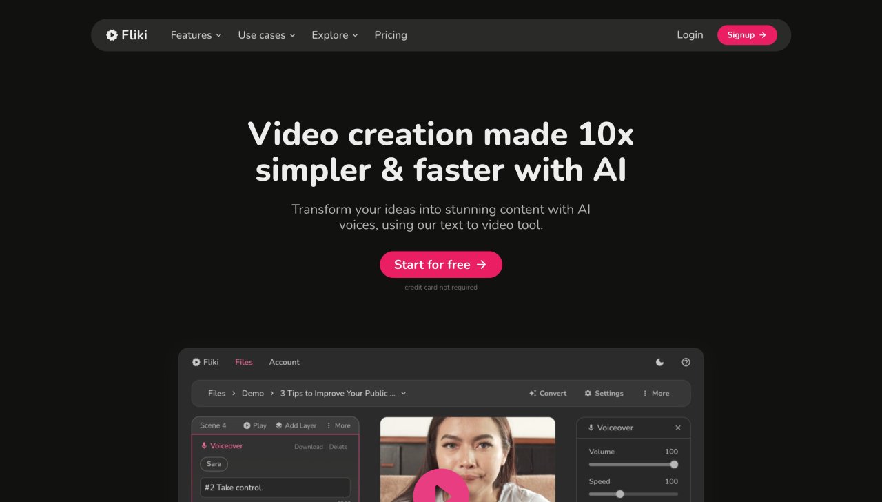 Landing page of Fliki