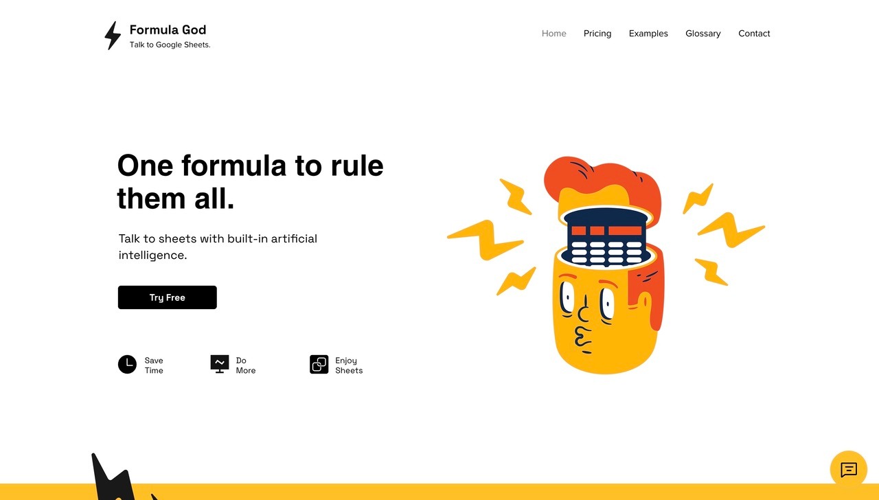 Landing page of Formula God