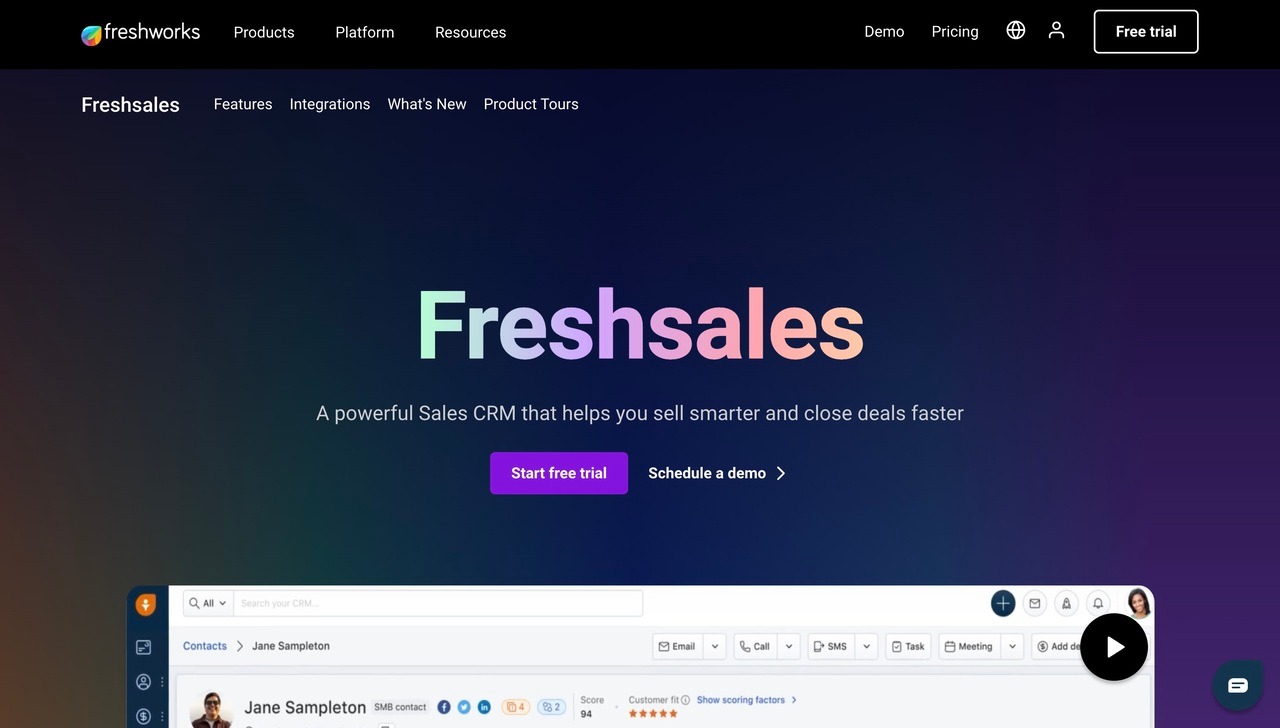 Landing page of Freshsales