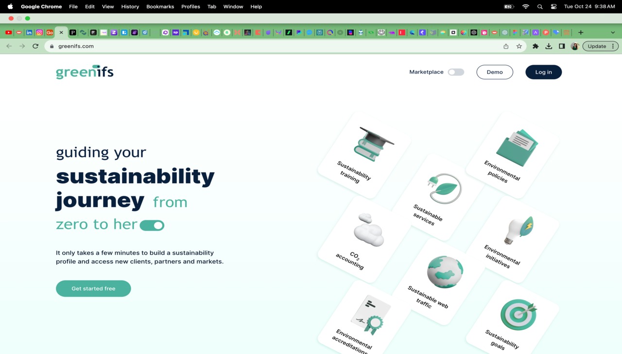 Landing page of Greenifs