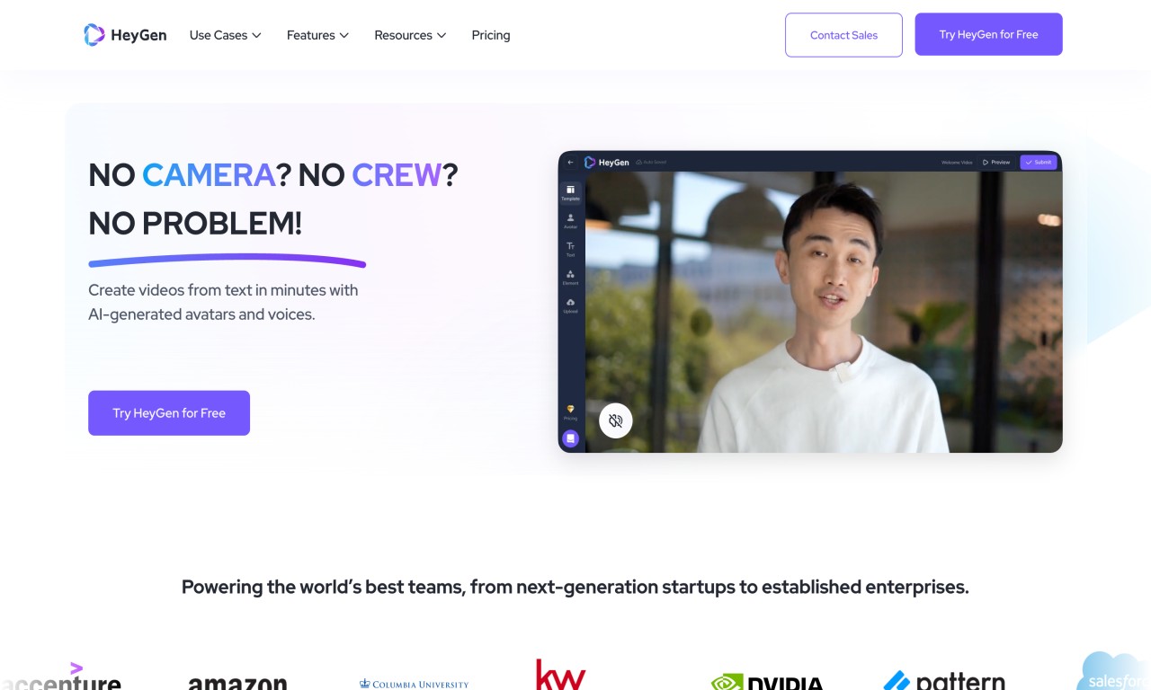 Landing page of HeyGen