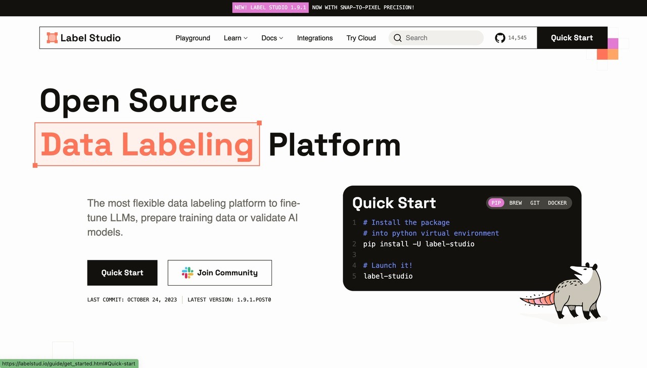 Landing page of Label Studio