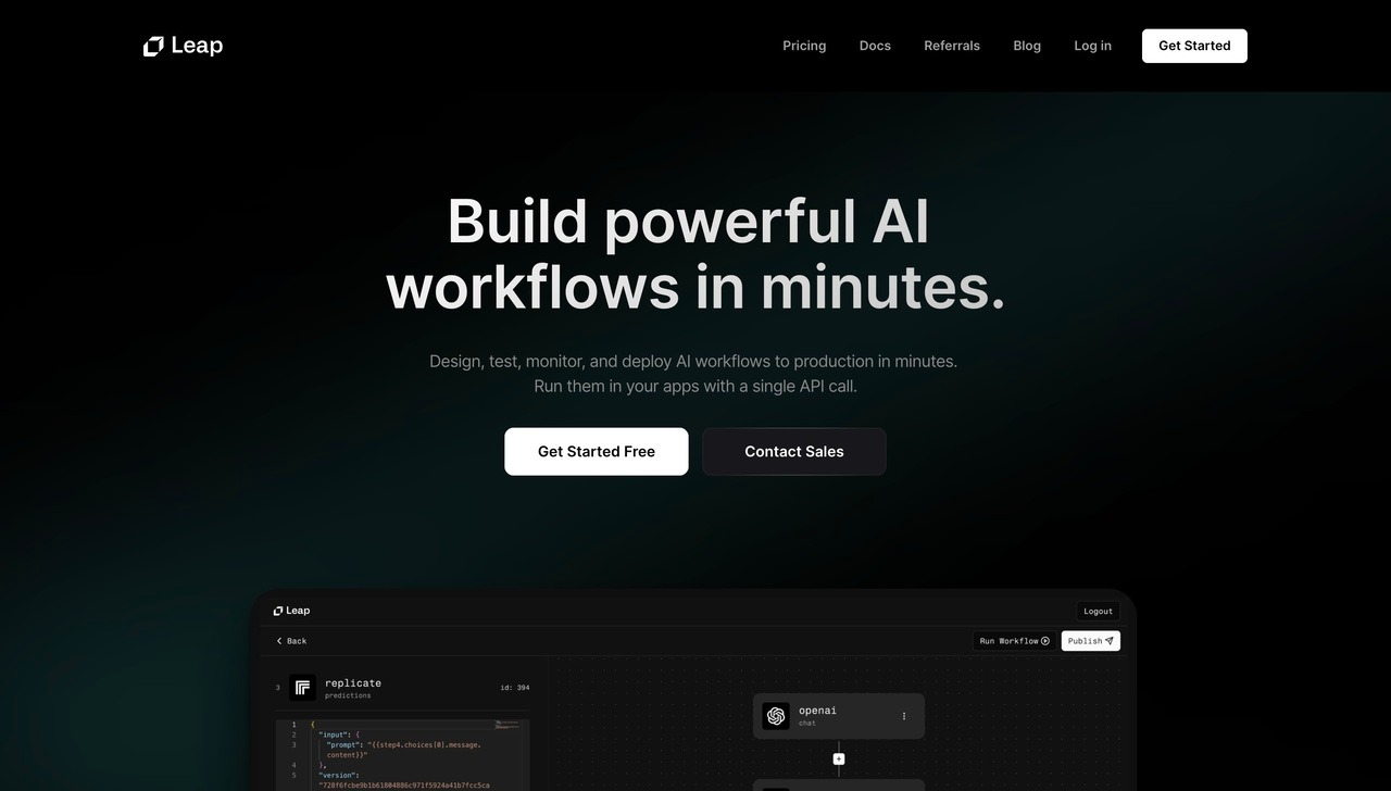 Landing page of Leap