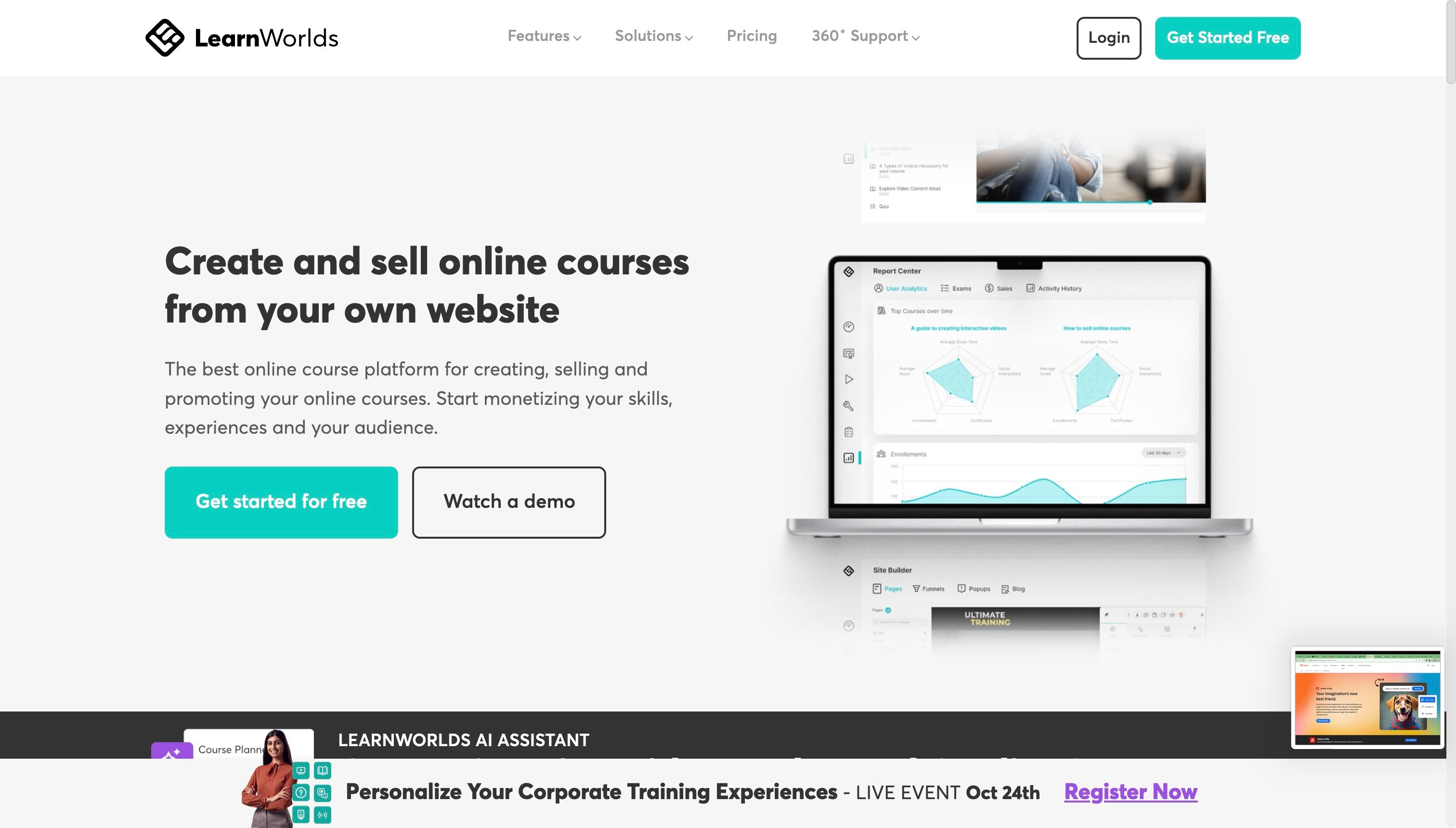 Landing page of LearnWorlds