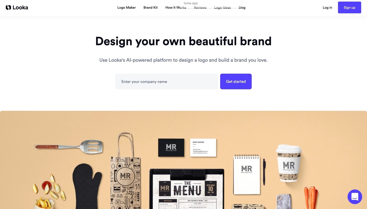 Landing page of Looka