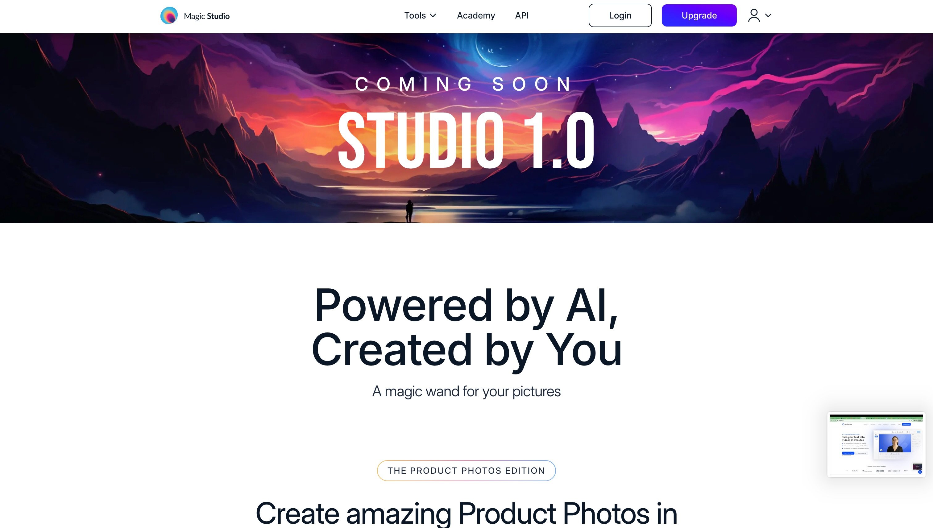 Landing page of Magic Studio