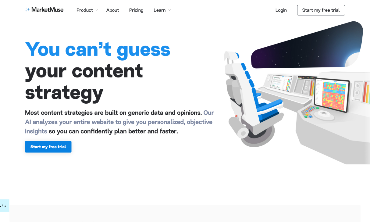 Landing page of MarketMuse