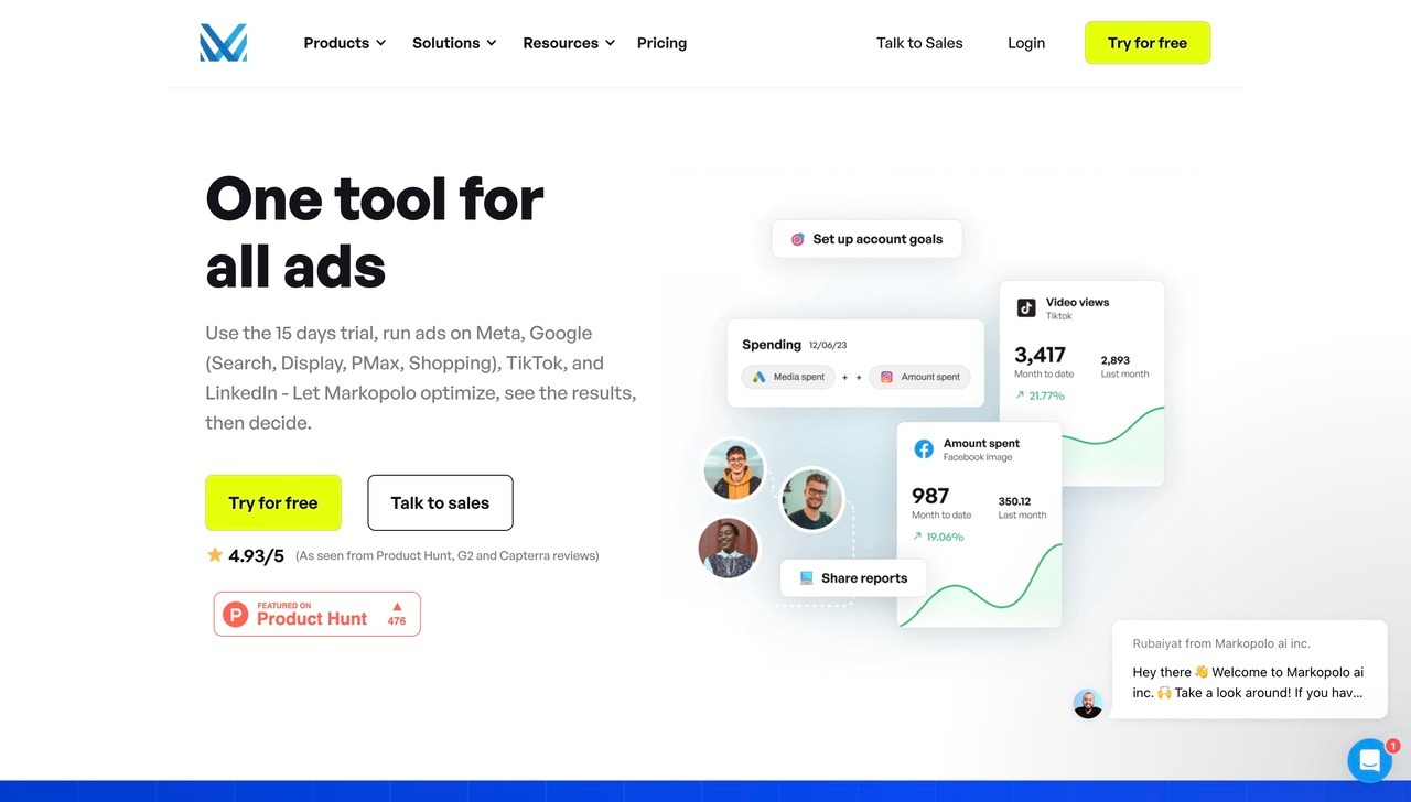 Landing page of Markopolo