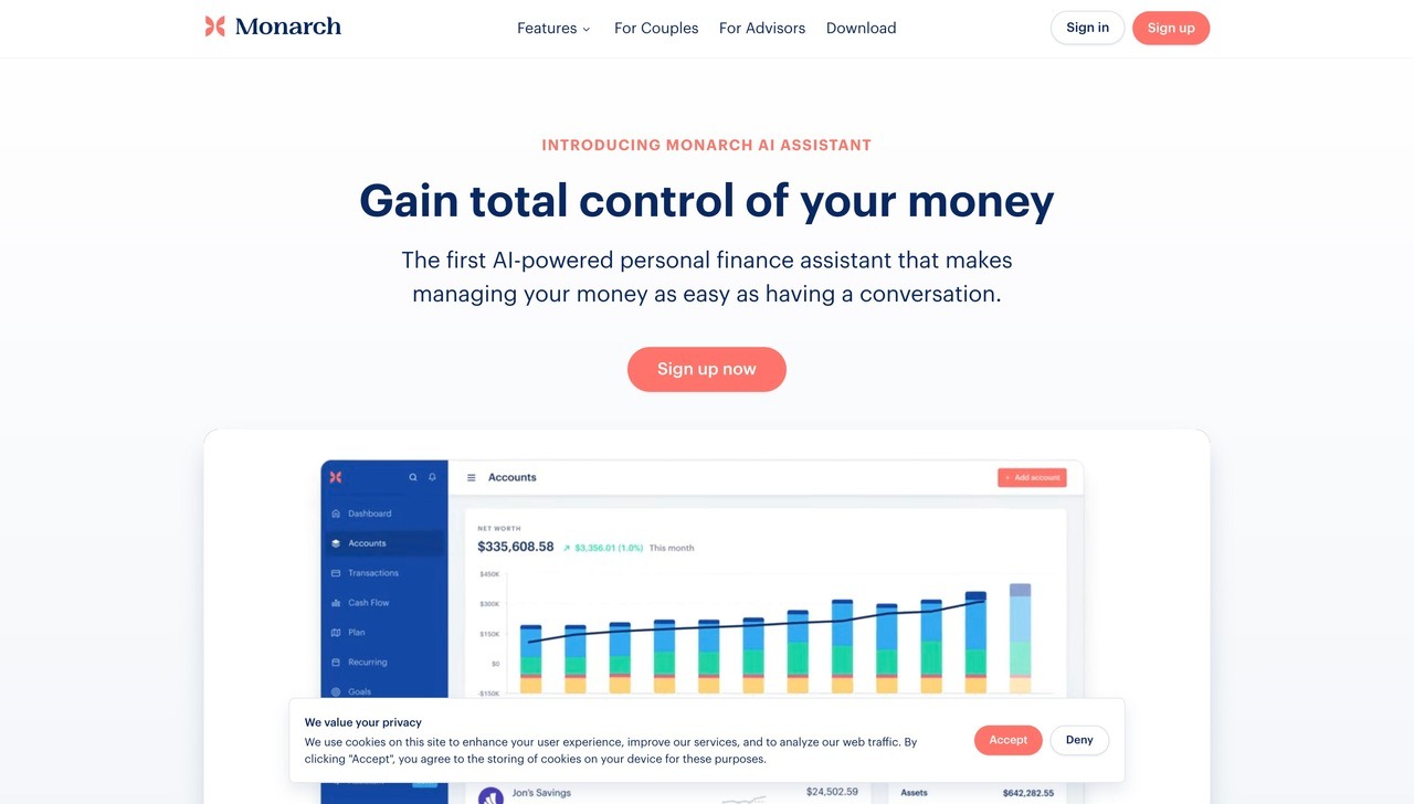 Landing page of Monarch