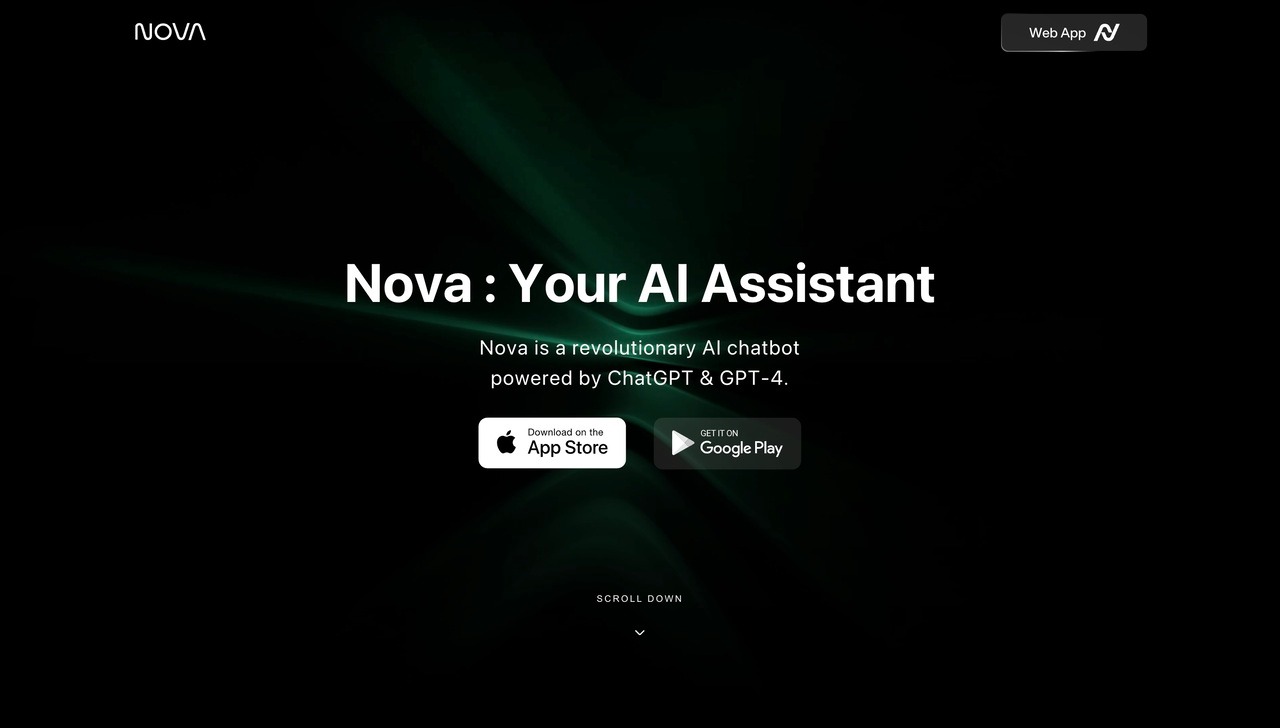 Landing page of Nova AI