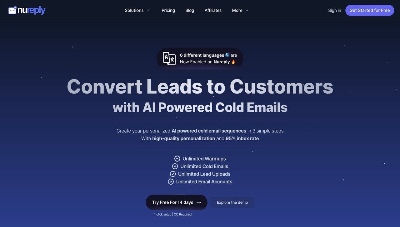 Landing page of NuReply