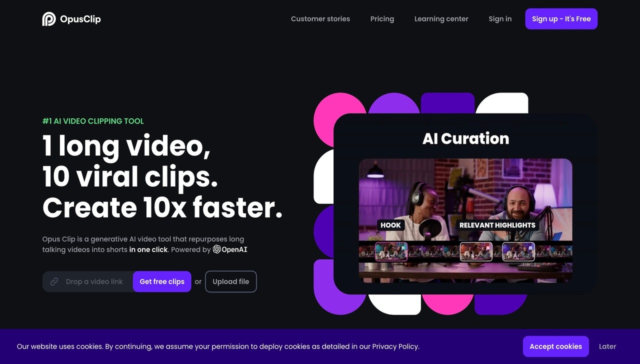 Landing page of OpusClip