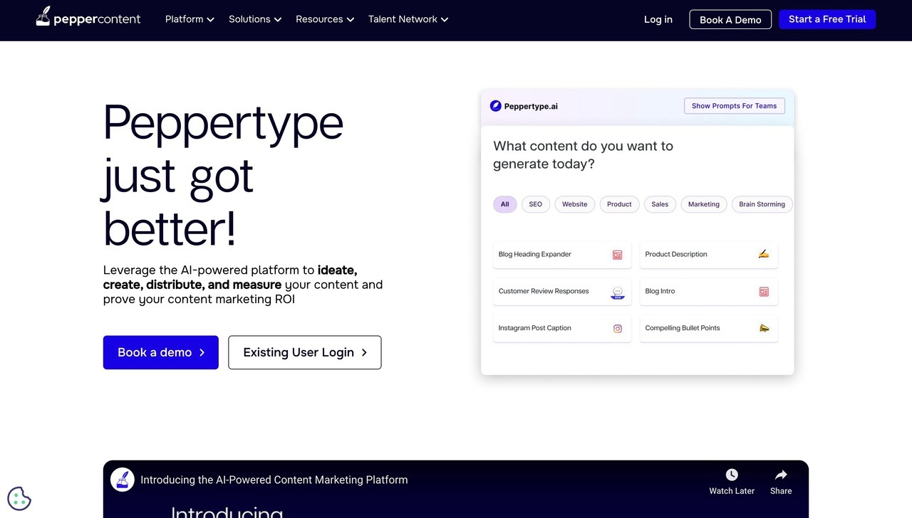 Landing page of Pepper Content