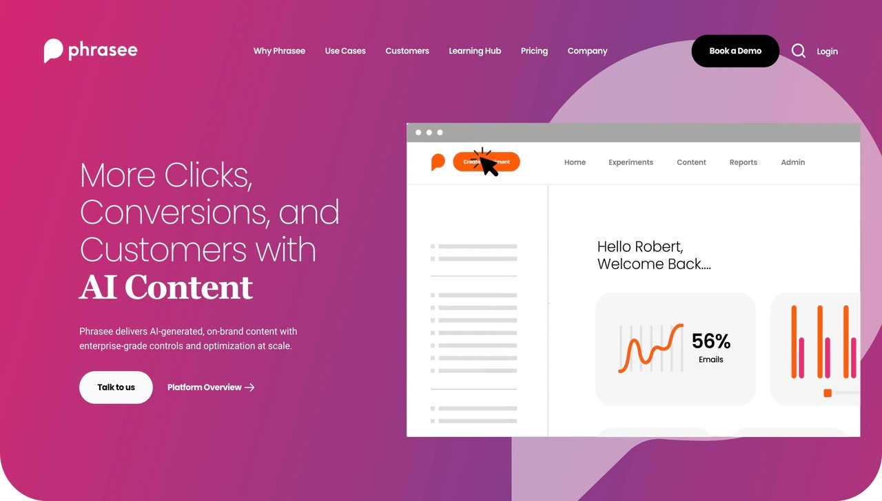 Landing page of Phrasee